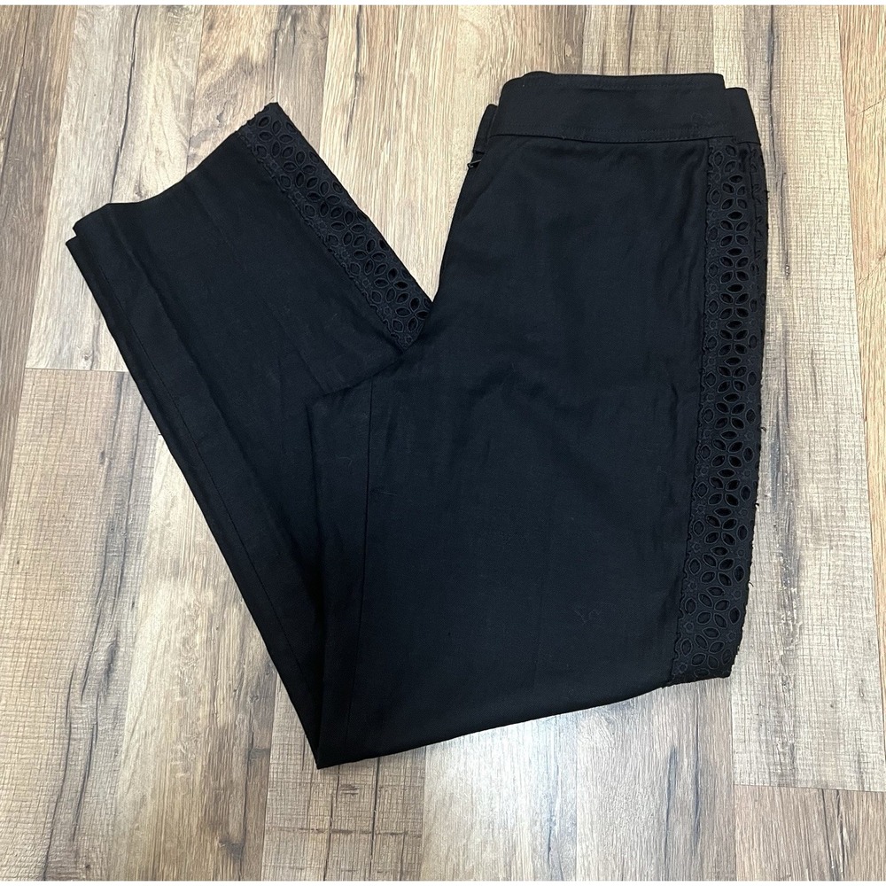 Talbots Petite Black Dress Pants Lace Trim Lined Cotton Linen Blend Sz 4 - Picture 3 of 12